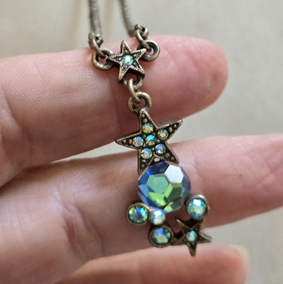 Kirks Folly Necklace Crystals Star Multicolor Dangly Sparkly Statement Blue Fest - Picture 3 of 12